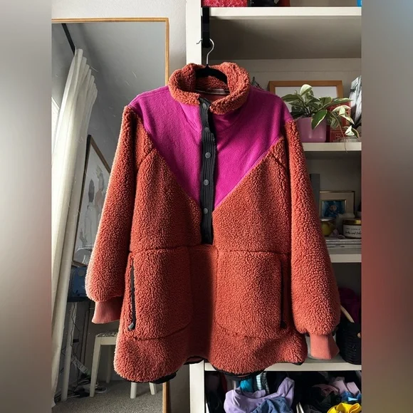 FP Movement Fall To Rise Fleece Quarter Snap brown and pink - Picture 2 of 6